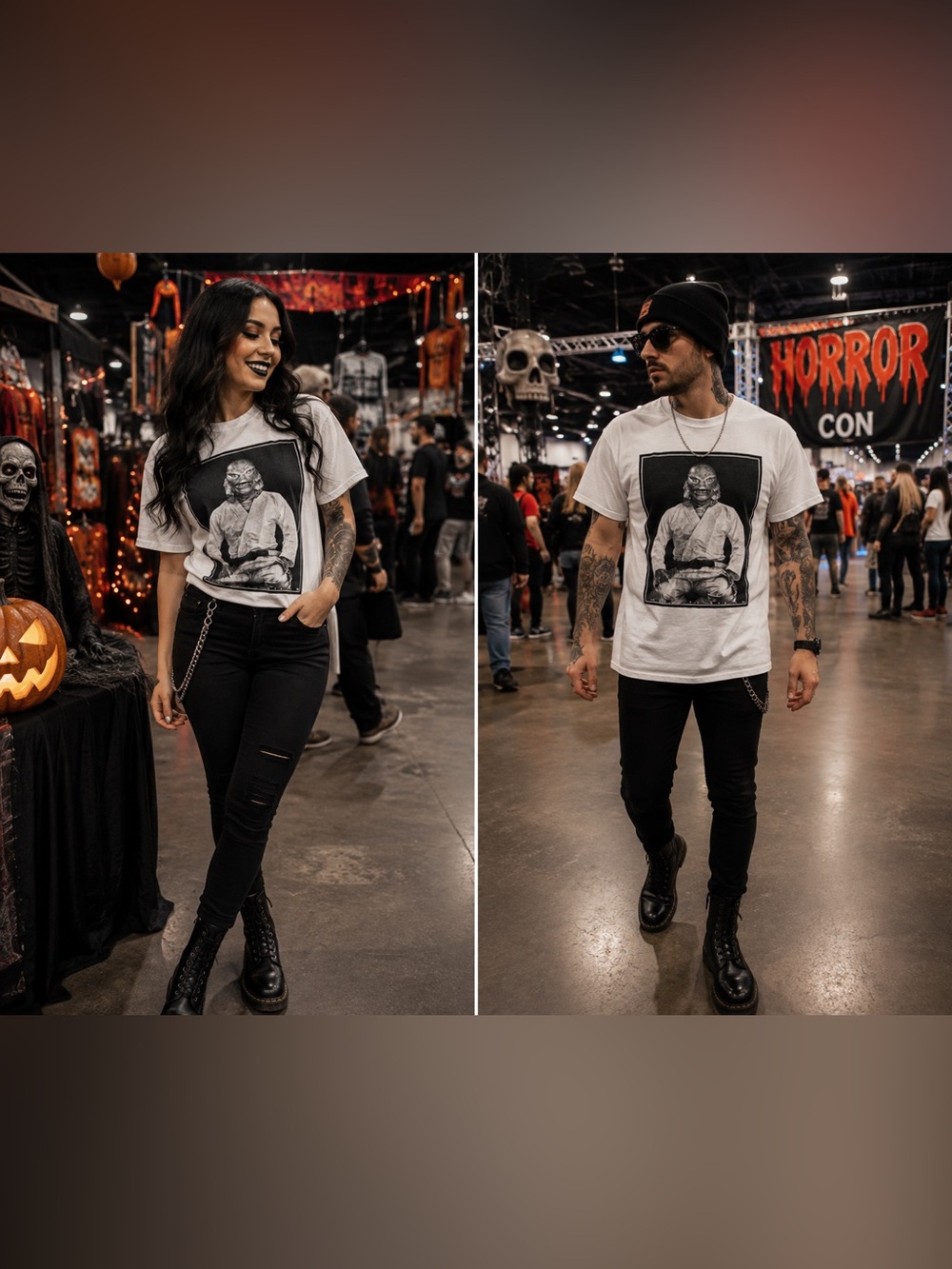 Violent Design Creature Graphic T-Shirt – White – Horror Halloween Unisex Tee
